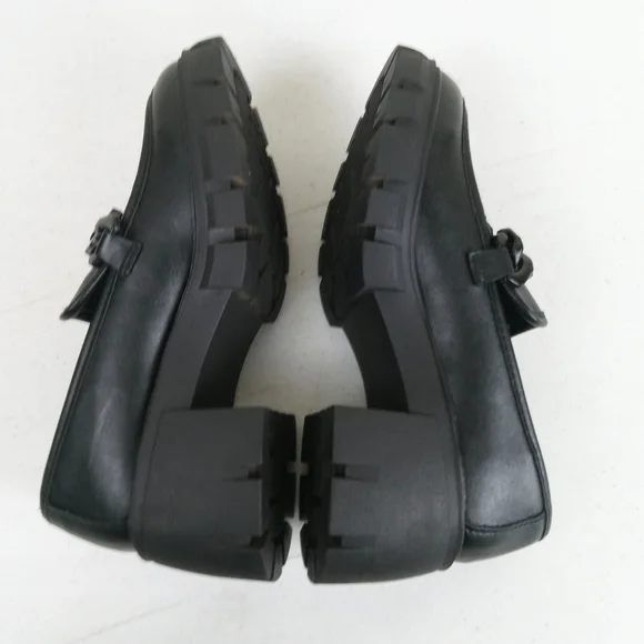 Madden Girl Black Chunky Slip On Loafers Size 6.5 Lug Soles Faux Leather - Picture 8 of 10